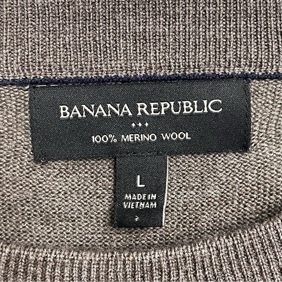 Banana Republic Merino Wool Sweater Mens L brown maroon Stripe Thin Crew Neck - Picture 2 of 9